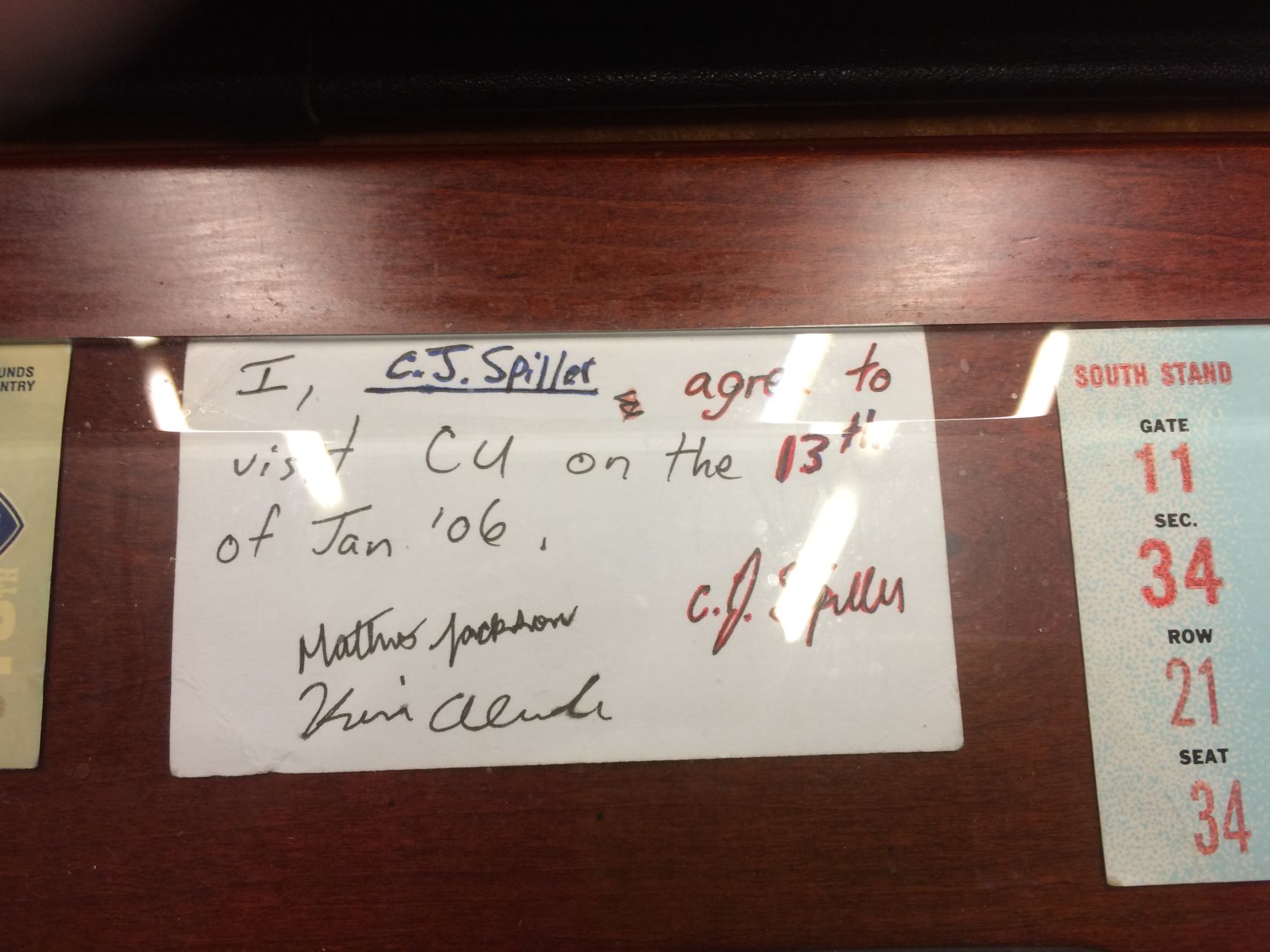 C.J. Spiller promise card in Dabo's office